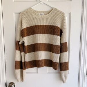 Steve Madden Cream and Brown Wide-Strip Crewneck Sweater oversized size S